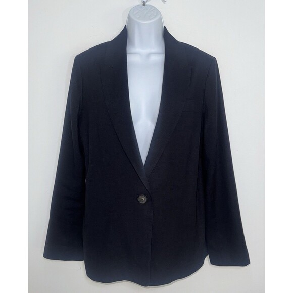 Vince Black Linen Blend Blazer One Button Surgeon Cuff Pockets Women Size 10 EUC - Picture 2 of 13